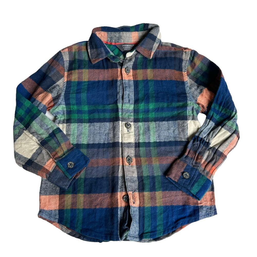 Primark Plaid Flannel Shirt - Blue and Orange - Size 3-4 Years